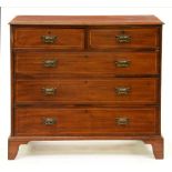 A Victorian inlaid mahogany chest of drawers, on bracket feet, 100cm h; 109 x 56cm To surface marked