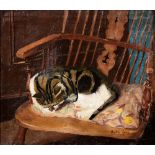 Ruskin Speer CBE, RA (1911-1990) - Cat Asleep on a Chair, signed, oil on canvas, 34.5 x 39.5cm There