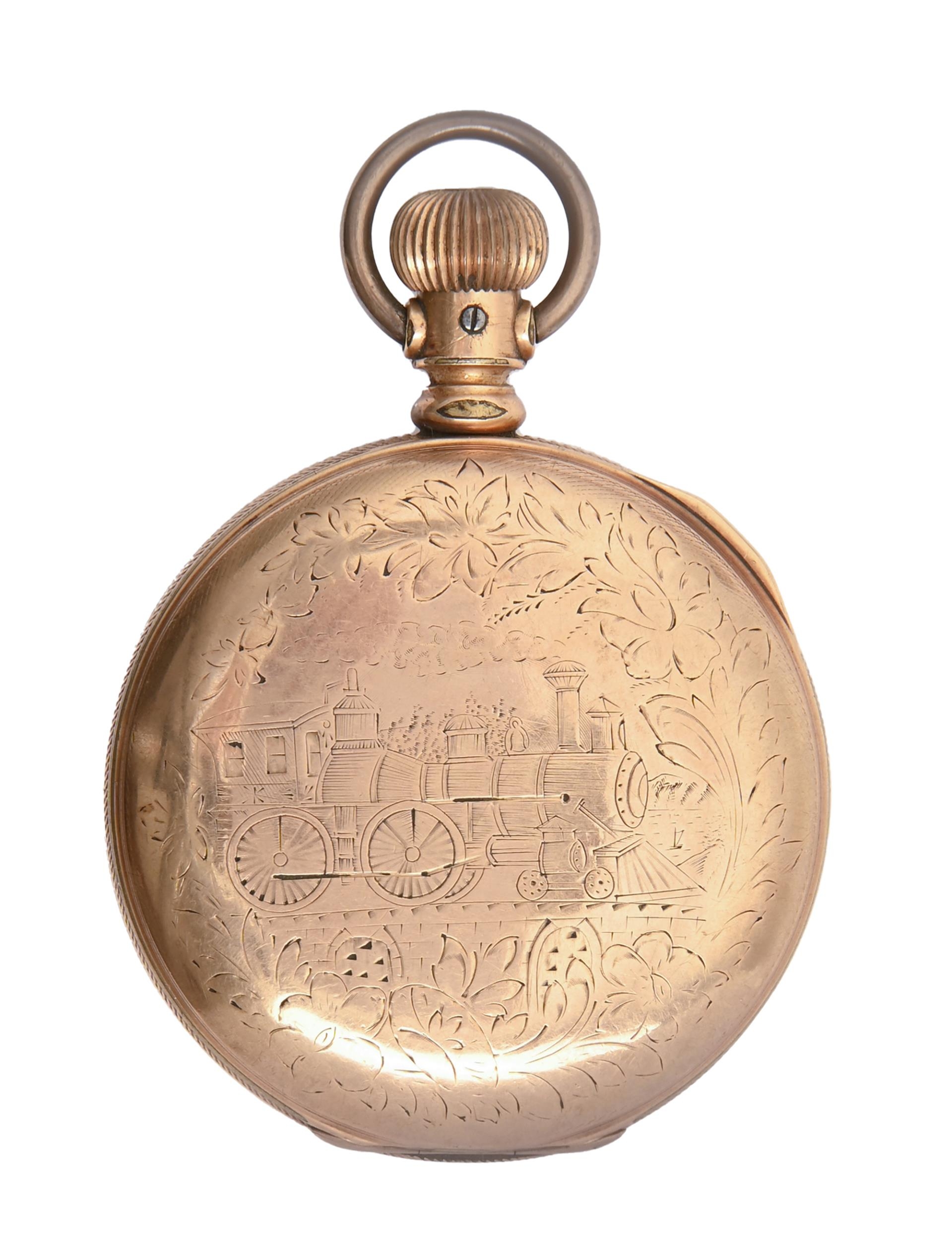 An American Waltham Watch Co gold plated keyless lever hunting cased watch, c1900, with enamel dial, - Image 2 of 2