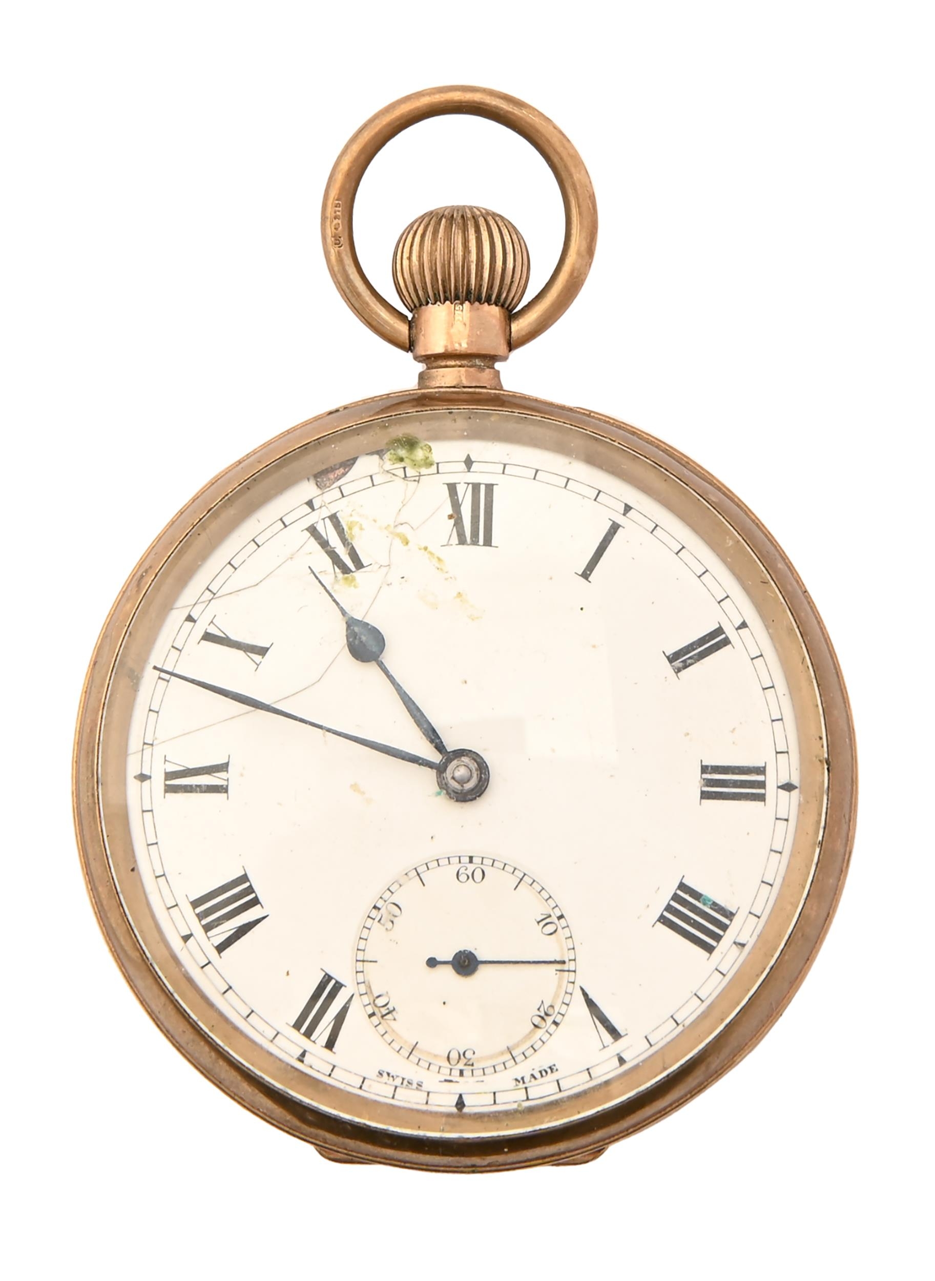 A 9ct gold keyless lever watch, gold cuvette, 49mm diam, import marked London 1913, 71g Working
