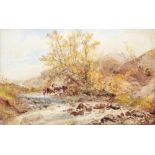 William Widgery (1826-1893) - Cattle Watering, signed, watercolour, 43.5 x 71cm Colours generally