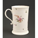 A Derby mug, c1775, enamelled with bouquets, each with a prominent rose and scattered flowers, brown