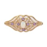 An opal and amethyst brooch, in 9ct gold, 38mm l, 3.9g Good condition