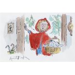 Sir Quentin Blake CH, CBE (1932 - ) - Little Red Riding Hood, pen, ink and watercolour, 11.5 x