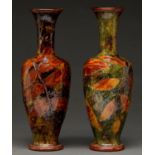 A pair of Doulton Natural Foliage ware vases, c1910,  32cm h, impressed marks and 1245, incised