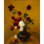 Ernest Higgins Rigg (1868-1947) – A Vase of White and Crimson Roses, signed and dated ’36, oil on