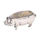 An Edwardian silver pig novelty pin cushion, 70mm l, by Adie & Lovekin Ltd, Birmingham 1906