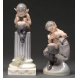 Two Royal Copenhagen porcelain figures of fauns, 20th c, 16 and 21cm h, printed and painted marks