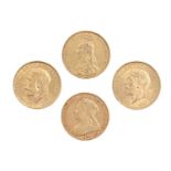 Gold Cons.  Sovereigns 1890, 1900, 1912, 1930SA (4)