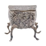 A Dutch silver toy commode shaped comfit box, c1900, 44mm h, spurious 18th c marks, 1oz 2dwts Good