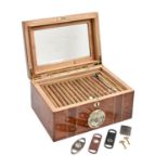 Cigar smoking. A walnut and inlaid humidor, late 20th c, 34cm l Good condition