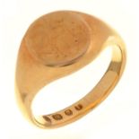 A Victorian 18ct gold signet ring, London 1872, 11.5g, size R Worn