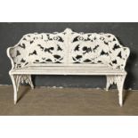 A Fern pattern cast metal garden seat, 20th c,  after the Coalbrookdale Co model, white painted,