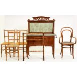 An Edwardian walnut washstand,  with replacement tiled splashback, 91cm l, a contemporary elbow