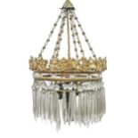 A giltmetal bag chandelier, early 20th c, with cut glass pendants, 24cm diam and miscellaneous items