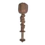 Tribal Art. A carved wood poppy head club, first half 20th c, the hexagonal shaft carved in high
