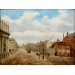 Nottingham School, 1897 - Theatre Square, Nottingham with a Horse Tram, signed A Johnson, oil on