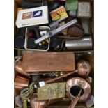 Miscellaneous vintage cameras and photography equipment, brass copper and other metalware