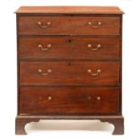 A George III mahogany chest of drawers, oak lined, on bracket feet, 108cm h; 56 x 94cm Shrinkage