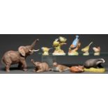 Ten Aynsley models of animals, late 20th c, matt glazed elephant 21.5cm h, printed marks Good