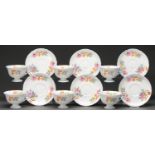 A set of six Shelley bone china floral teacups and saucers, mid 20th c, saucer 14cm diam, printed