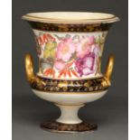 A Derby campana vase, c1825,  painted with continuous flowers between blue and gilt borders, 19.