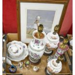 Miscellaneous ceramics, including a cloisonne vase, 12cm h, Continental figurines, saucers and bowl,