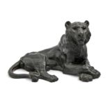 A Japanese bronze  sculpture of a tiger, early 20th c           uneven dark patina slightly speckled