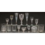 A pair of French facet cut and wheel engraved glass beakers, c1810,  with a woman or Putto at an