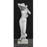 A life sized 'marble' resin garden statue of a semi naked maiden,  157cm h Good condition with