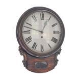 A stained wood drop case wall timepiece, c1900, with painted dial, pendulum, 49cm h Shrinkage