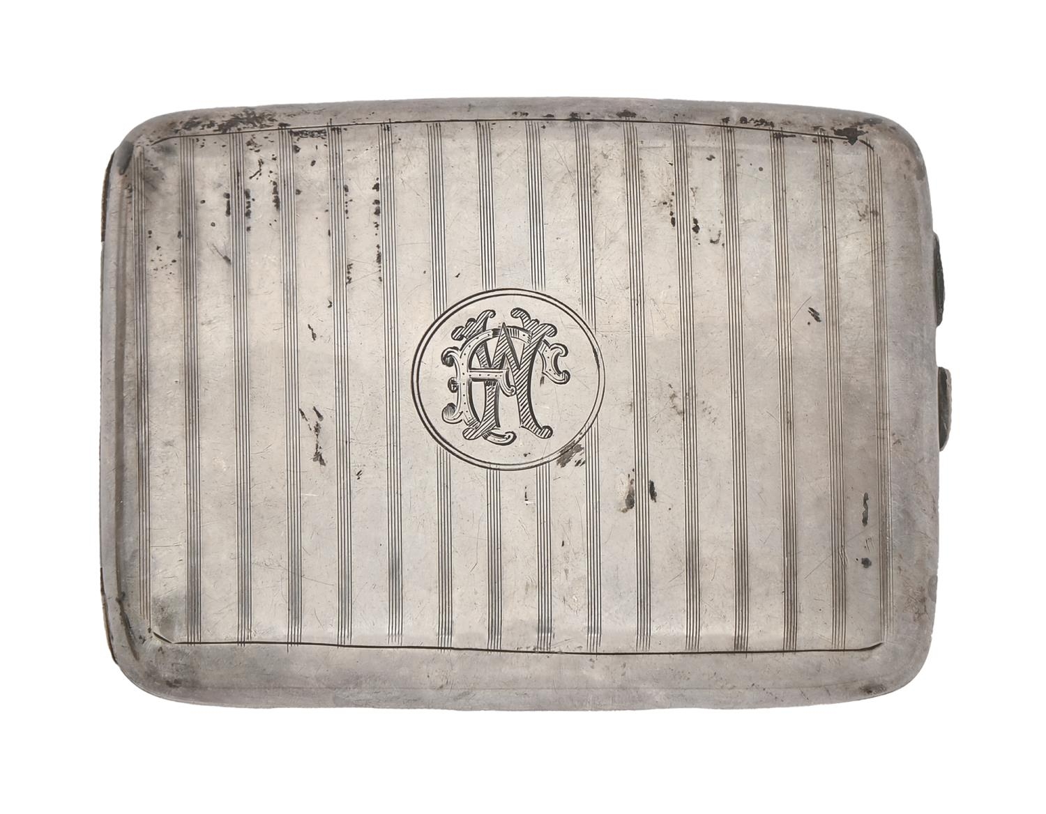 A George V silver cigarette case, engine turned, 11cm l, by E J Trevitt & Sons Ltd, Chester 1919,