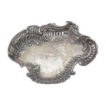 A Victorian rococo die stamped silver sweetmeat dish, 15cm l, maker's mark obscured, Birmingham