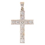 A diamond cross, in 18ct white gold, 30mm, Sheffield, date letter rubbed, 5.8g Good condition,
