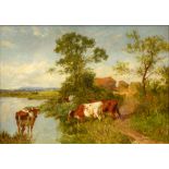 Charles Collins RBA (1851-1921) - Landscape with Cattle Watering, signed and dated 1897, oil on