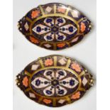 A pair of Royal Crown Derby Imari pattern fruit dishes, third quarter 20th c, with pierced acorn
