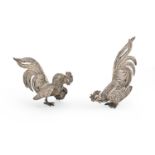 A pair of silver fighting cocks table ornaments, 13.5cm h, import marked, Israel Freeman & Son