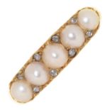 A Victorian pearl ring, with diamond accents, in 18ct gold, London 1886, 4.6g, size R Note: pearls