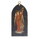 An Italian pietre dure plaque of an angel, late 19th c, 20.5 x 10cm Broken and repaired