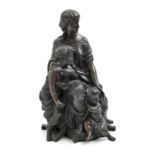 A French bronze group of a woman and two children, late 19th c,  uneven dark brown patina, 34cm h