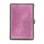 A Continental silver and pink guilloche enamel cigarette case, 90mm l, import marked, F B