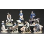 Seven Royal Copenhagen porcelain figures of farm animals, 20th c, 24cm h and smaller, printed and