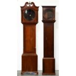 A George IV oak longcase clock case for a round dial clock, the hood with swan neck pediment and