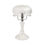 A cut glass table lamp and mushroom shaped shade, mid 20th c, 42cm h Good condition