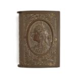 A Victorian Royal Golden Jubilee commemorative book shaped vulcanite vesta case, 52mm h Good