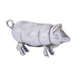 A silver pig novelty vesta case, 49mm l, marked STERLING, 11dwts Good condition