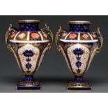 A pair of Royal Crown Derby pear shaped Imari pattern vases, 1938 and 1939, 24cm h, printed mark One