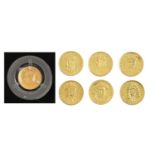 Royal Houses miniature gold medallions (6) in hallmarked 22ct gold, *18.6gm total weight; with