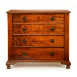 An Edwardian mahogany chest of drawers, with flame figured drawers, on ogee feet, 115cm h; 55 x
