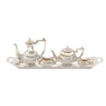An Elizabeth II toy silver tea and coffee service, tray 14.5cm over handles, by P H Vogel & Co,